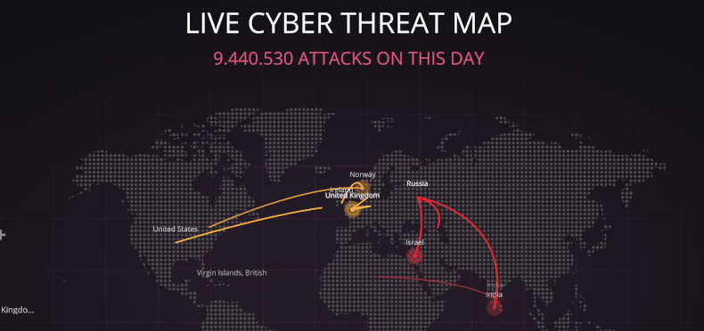 Hackerangriffe Live-Tracker Karte: An einem regulären Mittwoch Vormittag um kurz nach 11 sind es bereits über 9 Mio. Cyberattacken weltweit...
