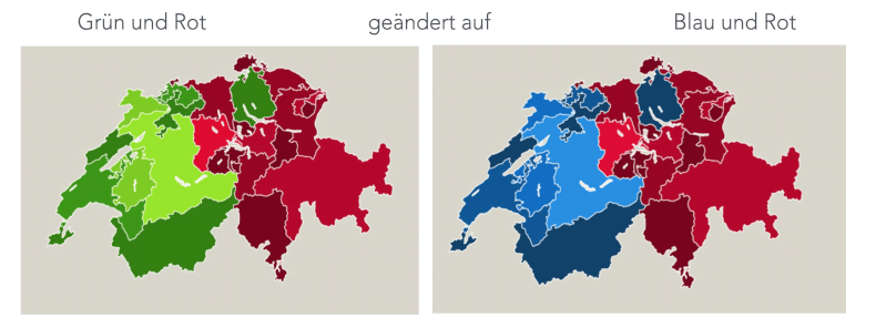 2015-06-01 wegen Rot-Grün-Sehschwächen veränderte SRF News die Abstimmungskarten bei Volksabstimmungen: Ein Volks-Nein wird weiterhin mit Rot zum Ausdruck gebracht. Ein Ja erscheint seither in Blau.