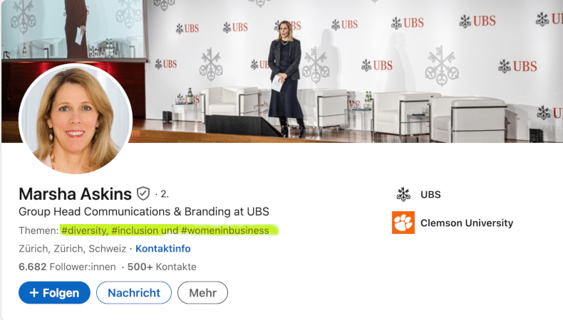 UBS Marketing Flop: Marsha Askins - Group Head Communications & Branding at UBS ist die Vorgesetzte für alle Marketing Dinge inklusive dem Chief Marketing Officer - CMO.