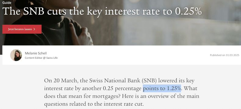 Welche KI-Kompetenzen brauchen wir? <br>AI-Glossar – Teil 3 Swiss Life Leitzins - Key Interest Rate ist mit 1.25% auf der englischen Blogseite angegeben. Korrekt wäre 0.25% wie auf dem gleichen Eintrag, aber auf DE, IT und FR anstatt den korrekten 0.25% wie im Beitrag auf Deutsch.