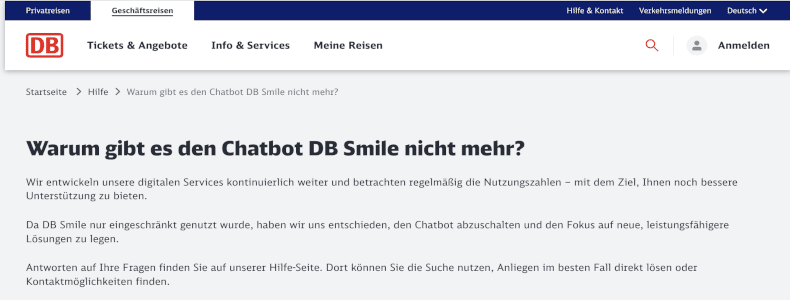 Chatbot DB Smile: Warum ist der Chatbot auf manchen Bahn-Seiten verschwunden? Verwirrung durch inkonsistente Verfügbarkeit – was läuft bei der Deutschen Bahn schief?