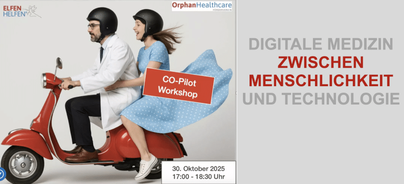 Seltene Krankheiten Schweiz – Vater und Tochter auf Vespa: Symbol für Vertrauen und Menschlichkeit in der digitalen Medizin. Veranstaltung Co-Pilot Workshop OrphanHealthcare, 30. Oktober 2025.