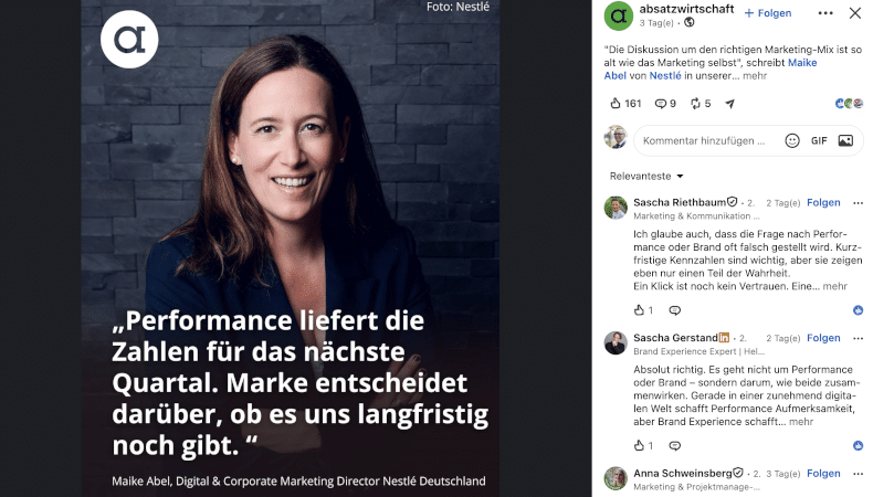 Maike Abel, Digital & Corporate Marketing Director bei Nestlé Deutschland, spricht über den Zusammenhang von Markenführung und Performance Marketing.